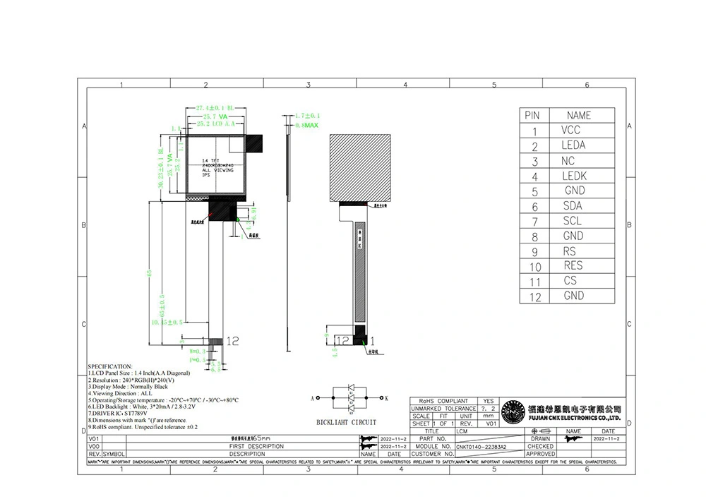 1 4 Inch Tft Display Module Lcm